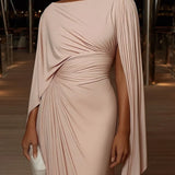 Draped Pleated Sleeve Maxi Dress