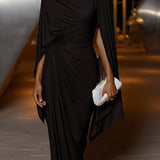 Draped Pleated Sleeve Maxi Dress