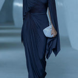 Draped Pleated Sleeve Maxi Dress