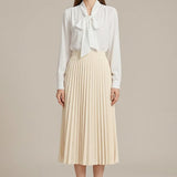 Pleated High-Waist Midi Skirt with Elegant A-Line Silhouette