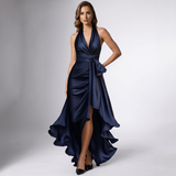 Halter Wrap Ruffle Gown