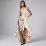 Halter Wrap Ruffle Gown