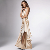 Halter Wrap Ruffle Gown