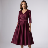 Draped Collar A-Line Midi Dress