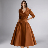 Draped Collar A-Line Midi Dress