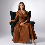 Draped Collar A-Line Midi Dress