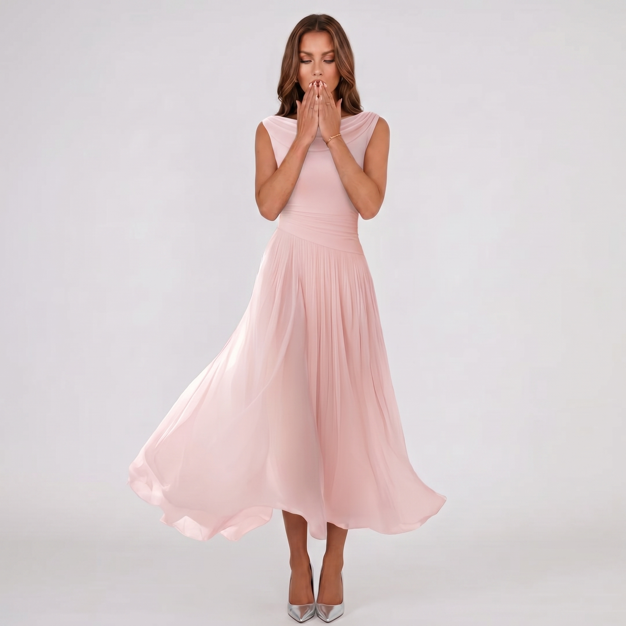 pleated midi dress pink Catalyst Pleated Midi Dress