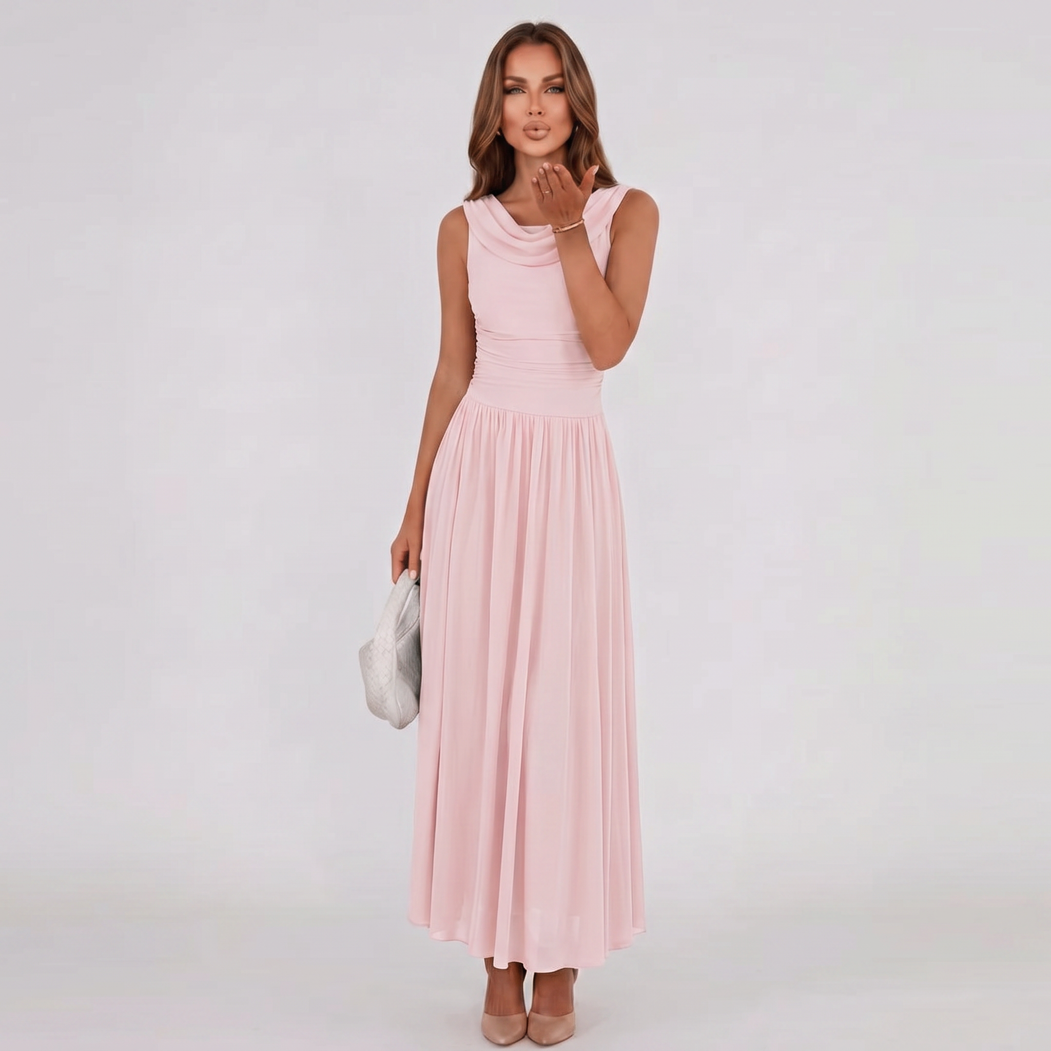 pleated draped dress Faille Inverted Pleated Gown With Draped Petal Wings