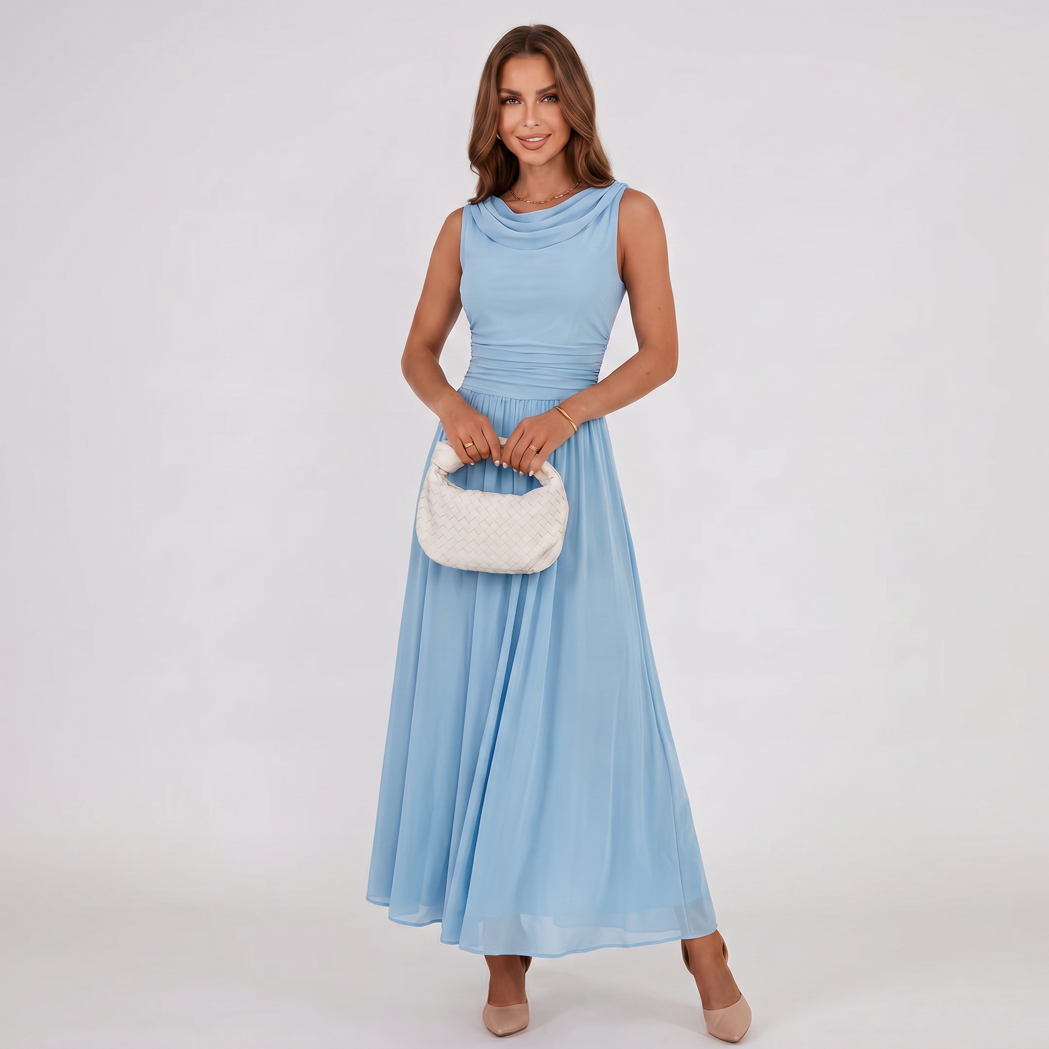 pleat neck dress Tie Belt V-Neck Pleated Dress Black / XL