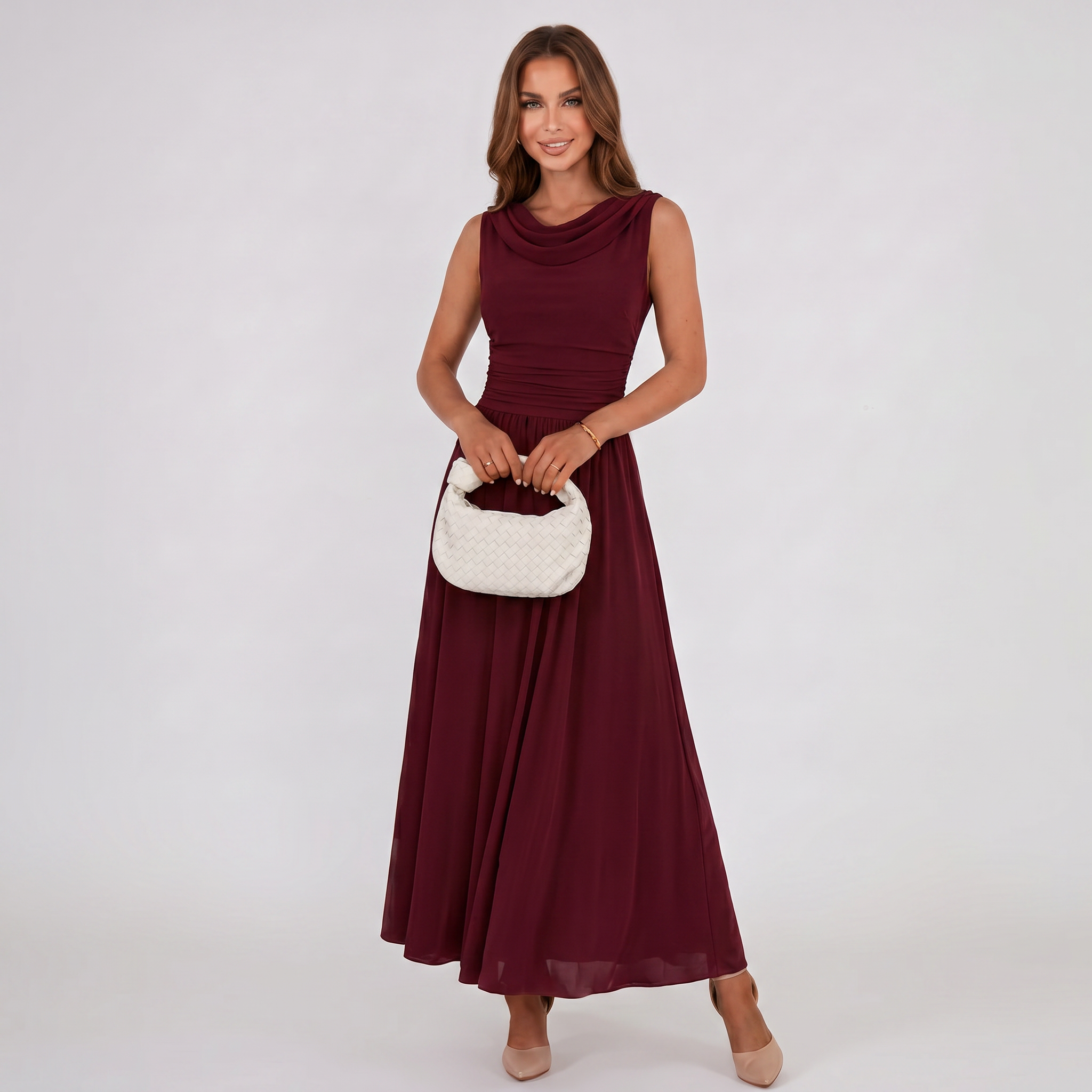 pleated midi dress nakd Pleated Midi Dress Brown