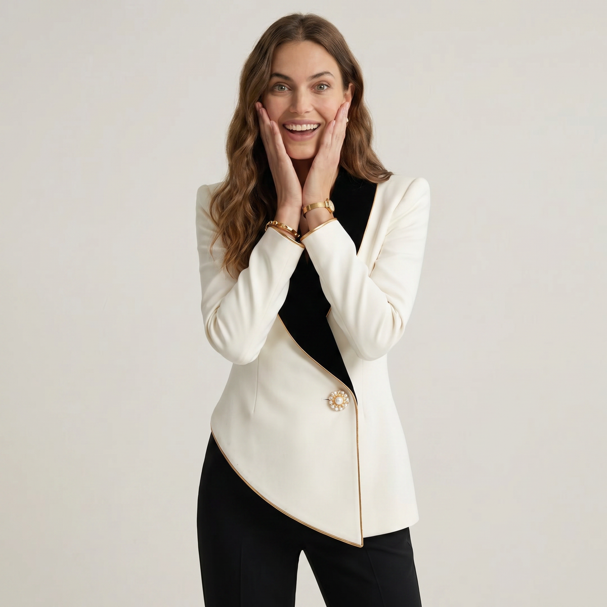 Asymmetric Contrast Lapel Blazer
