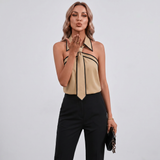 Contrast Trim Halter Neck Blouse