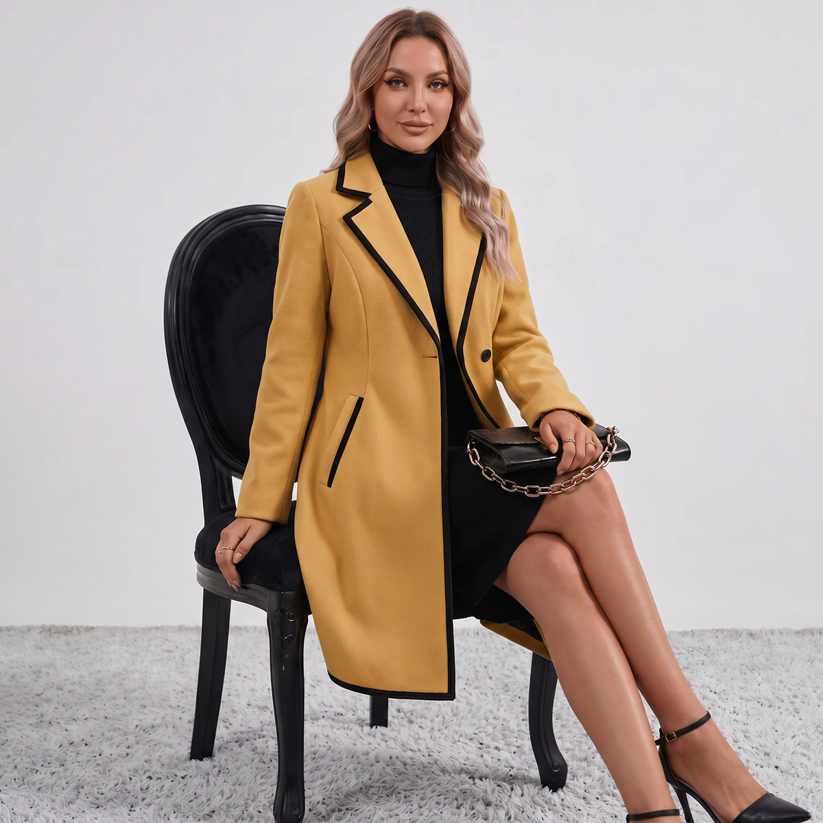 Double Breasted Contrast Trim Coat