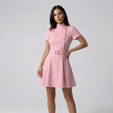 High Neck Belted A-Line Dress