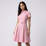 High Neck Belted A-Line Dress