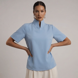 Stand Collar Short Sleeve Blouse