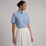 Stand Collar Short Sleeve Blouse