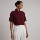 Stand Collar Short Sleeve Blouse