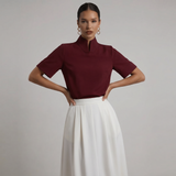 Stand Collar Short Sleeve Blouse