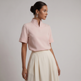 Stand Collar Short Sleeve Blouse