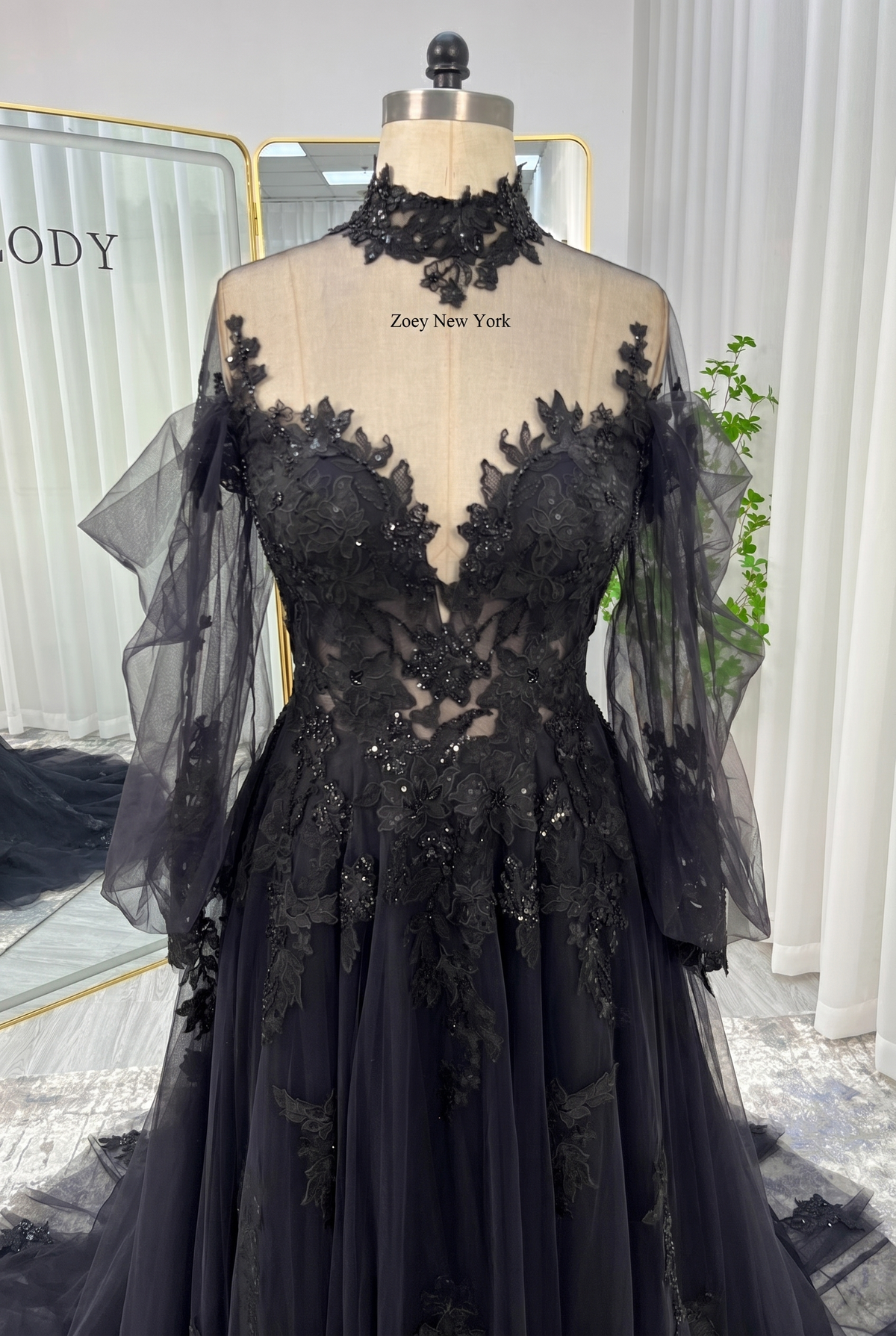 A-Line Court Train Floral Overlay Wedding Dress