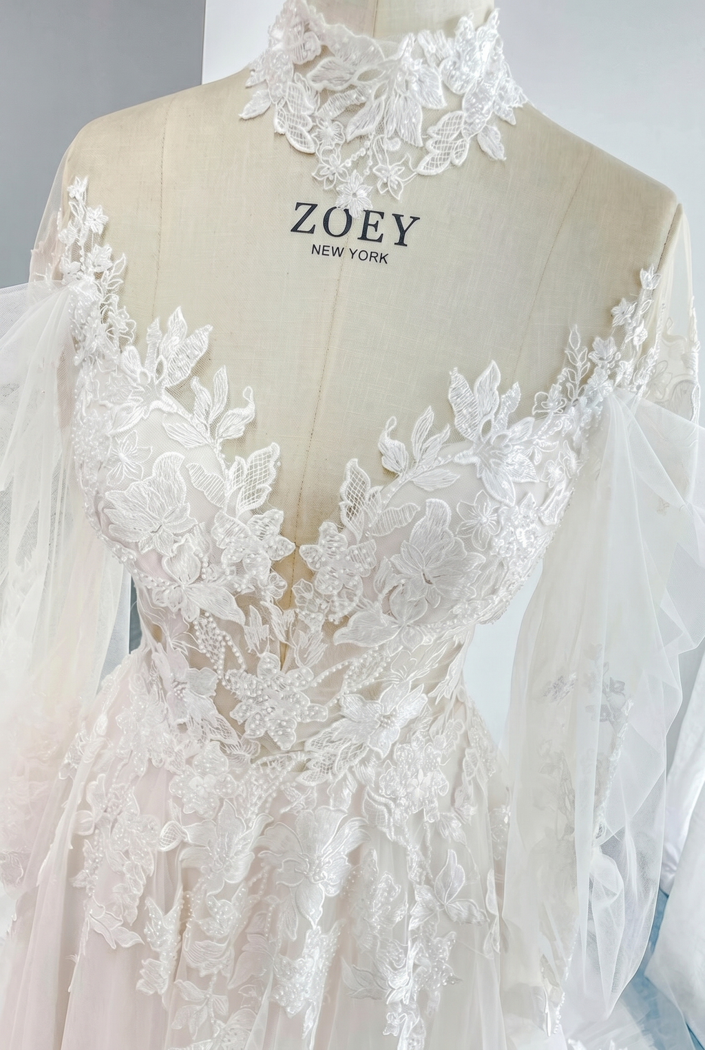 A-Line Court Train Floral Overlay Wedding Dress
