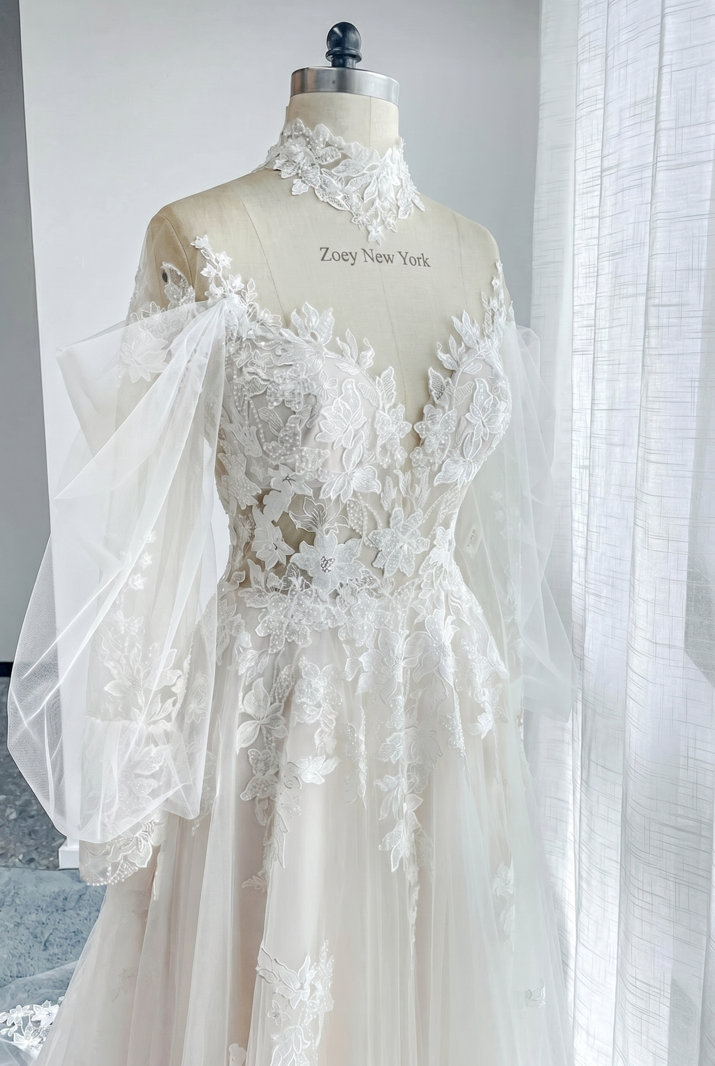 A-Line Court Train Floral Overlay Wedding Dress