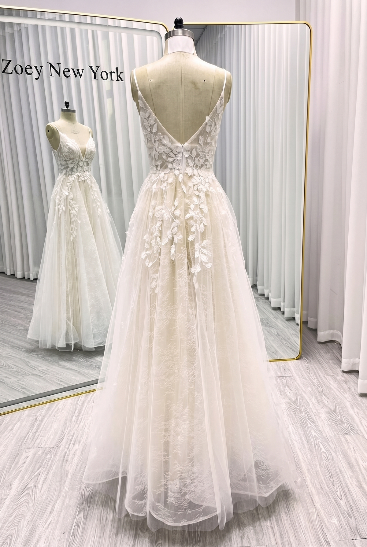 A-Line Floor Length Floral Overlay Wedding Dress
