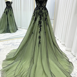 A-Line Court Train Embellished Floral Overlay Wedding Dress