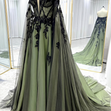 A-Line Court Train Embellished Floral Overlay Wedding Dress