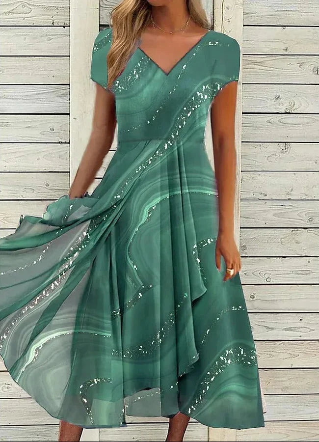 Abstract Print V-Neck Midi Dress