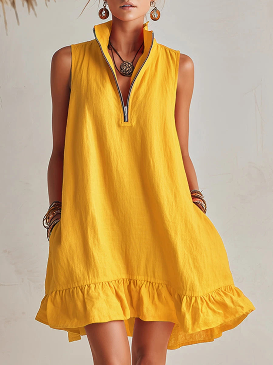 Vibrant Half-Zip Mini Dress