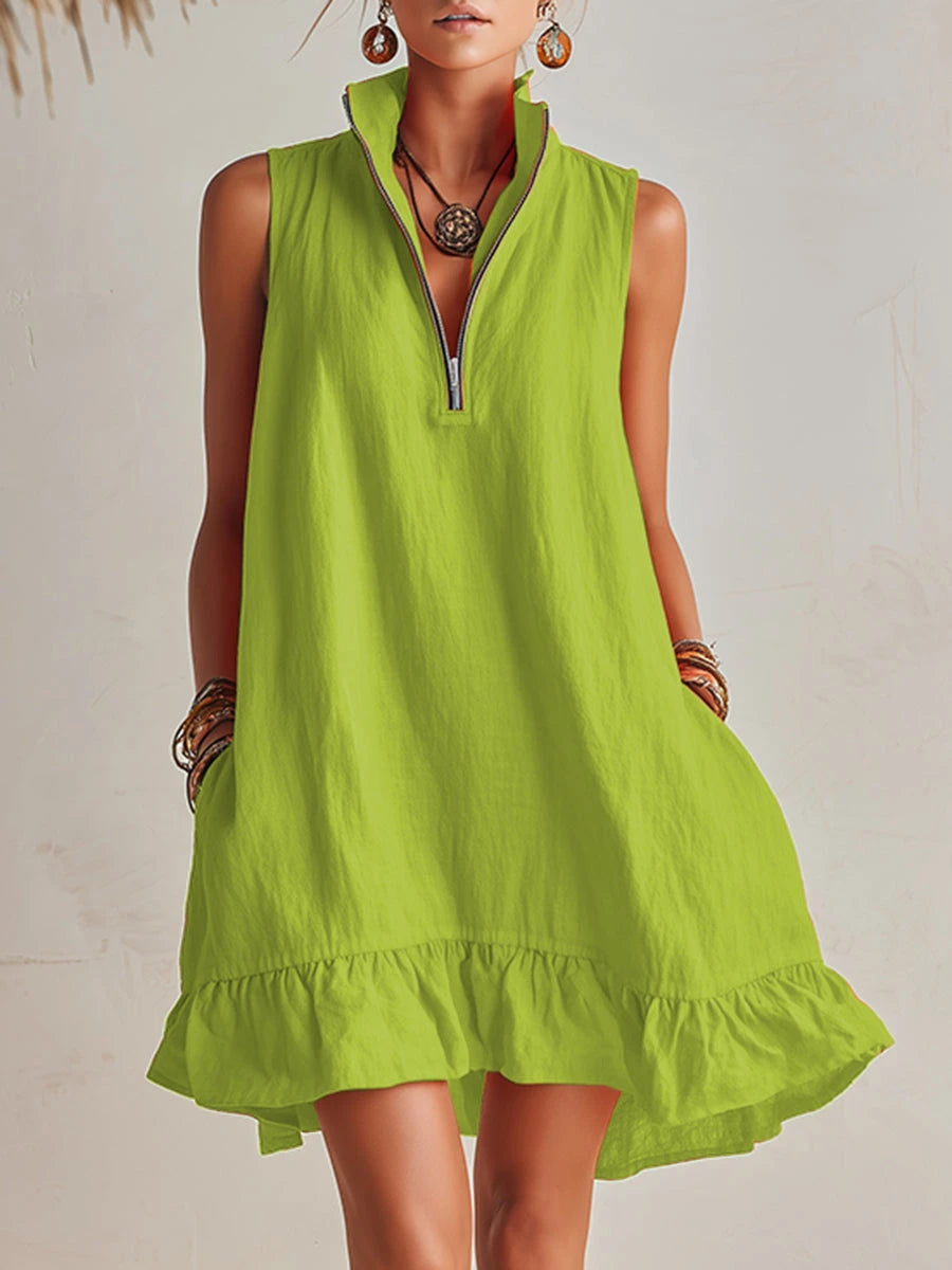 Vibrant Half-Zip Mini Dress