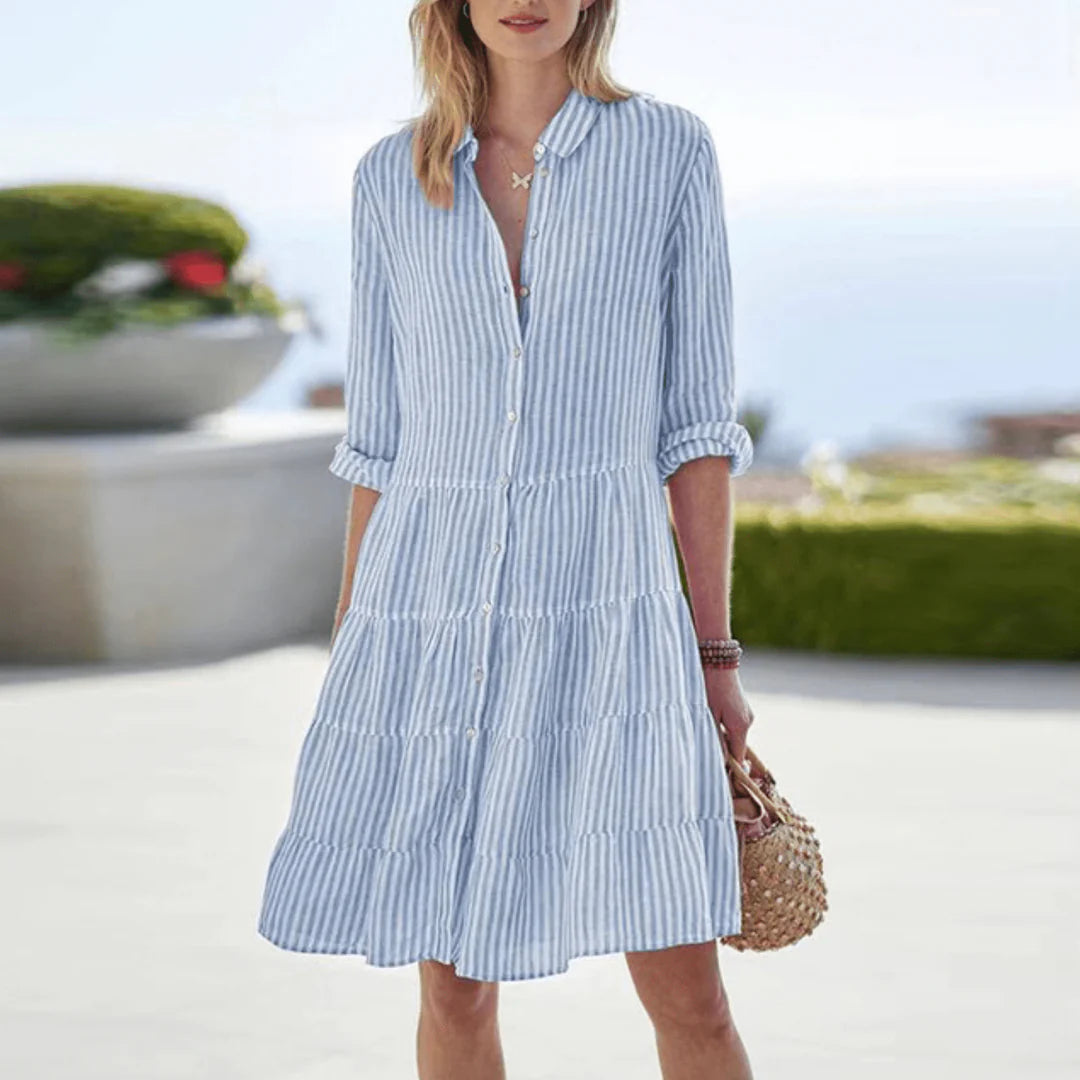 A-Line Striped Button-Down Dress