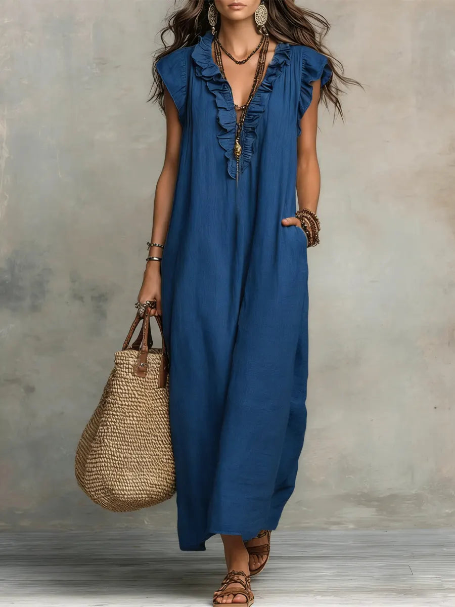 Ruffle V-Neck Maxi Dress