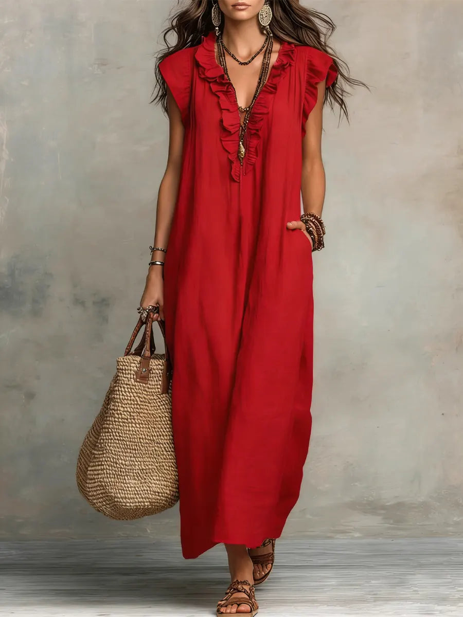 Ruffle V-Neck Maxi Dress
