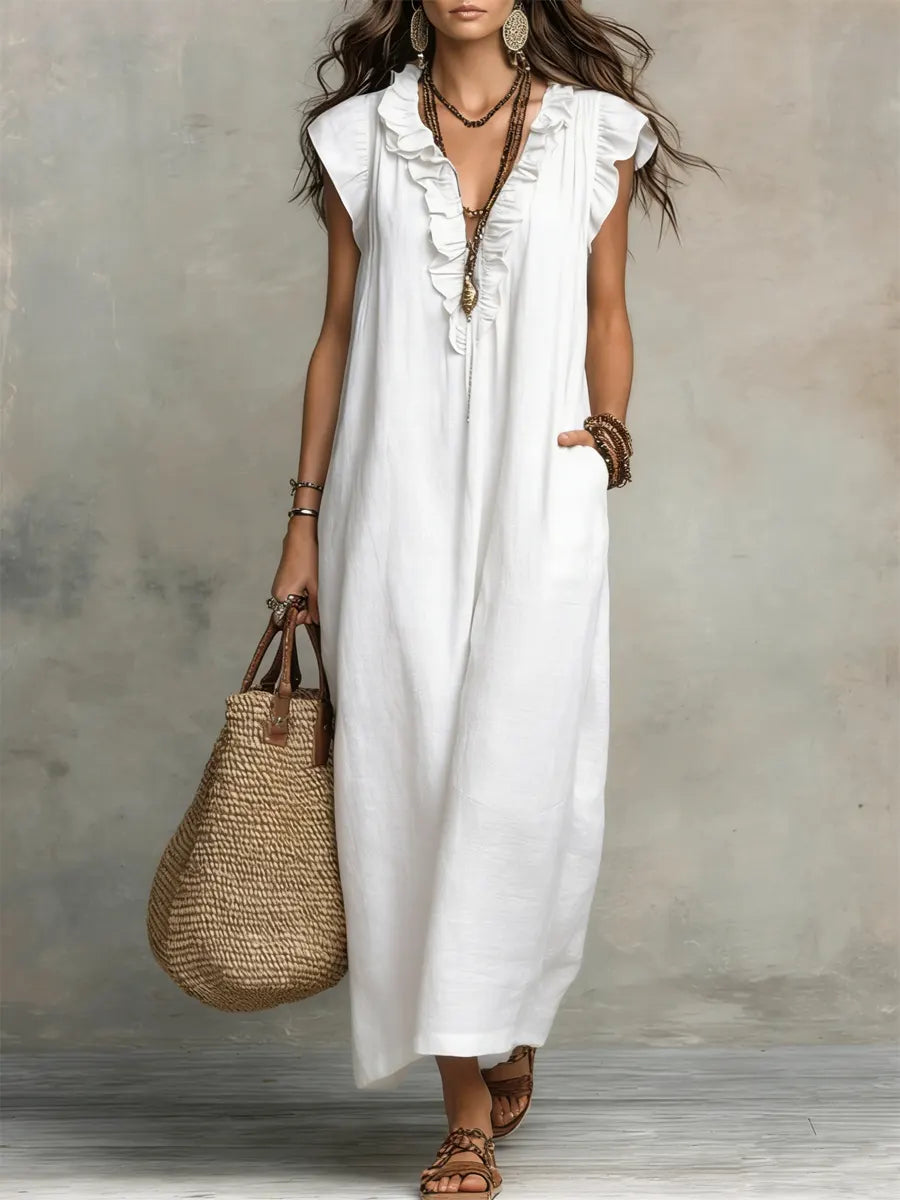 Ruffle V-Neck Maxi Dress