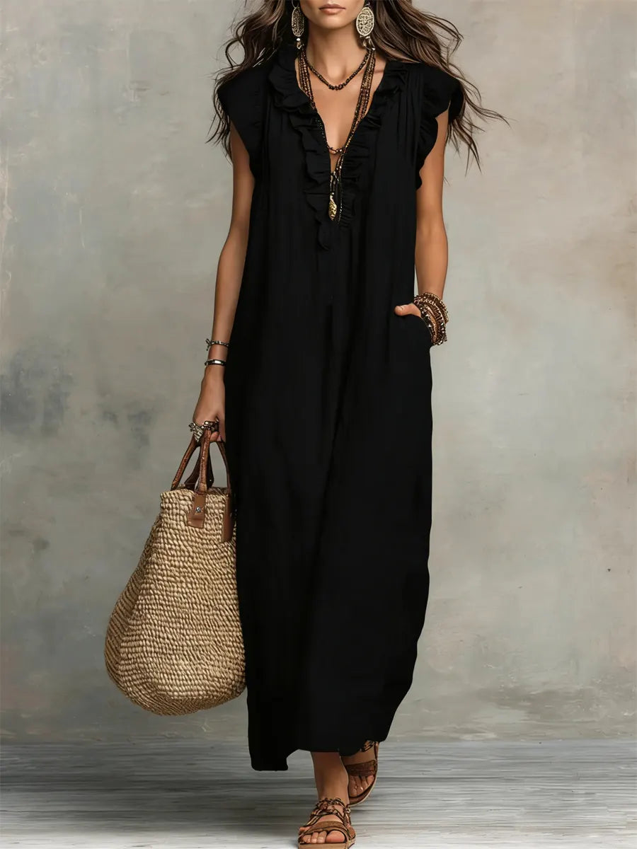 Ruffle V-Neck Maxi Dress