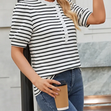 Ruffled Striped Puff Sleeve Blouse