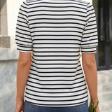 Ruffled Striped Puff Sleeve Blouse