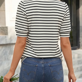 Ruffled Striped Puff Sleeve Blouse