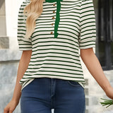Ruffled Striped Puff Sleeve Blouse