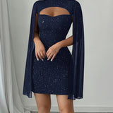 Glitter Cutout Cape Mini Dress