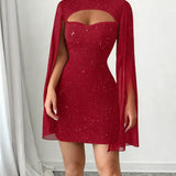 Glitter Cutout Cape Mini Dress