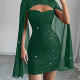 Glitter Cutout Cape Mini Dress