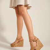 Faux Suede Crisscross Wedge Sandals