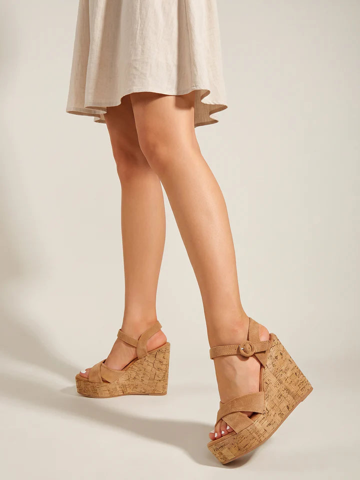 Faux Suede Crisscross Wedge Sandals