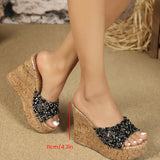 Faux Rhinestone Slip-On Wedge Sandals