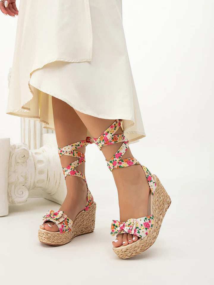 Lace-Up Bowknot Espadrille Wedges