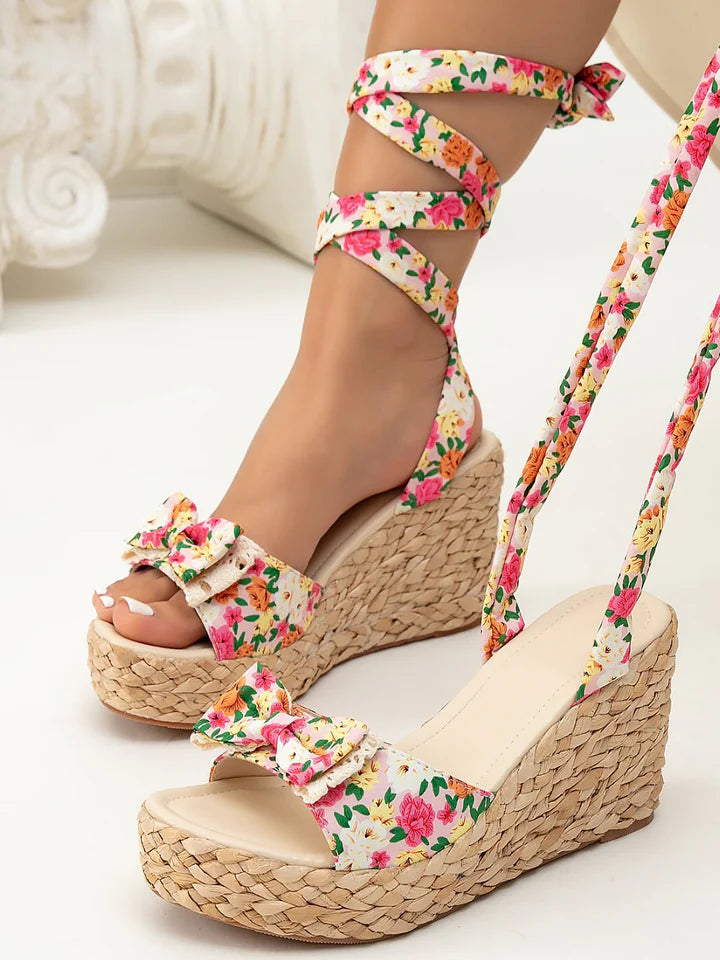 Lace-Up Bowknot Espadrille Wedges